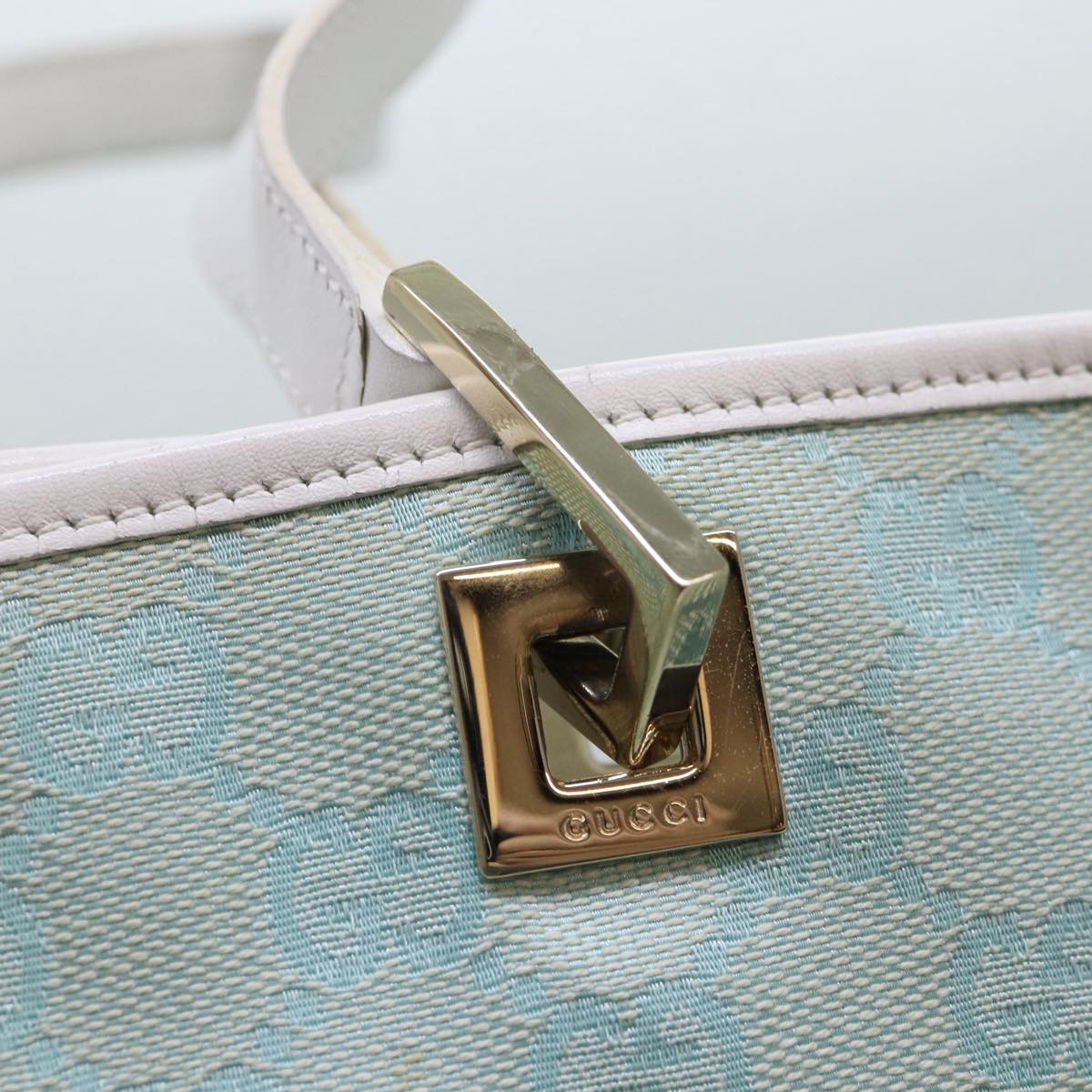 GUCCI GG Canvas Tote Bag Light Blue Gold 002 1098 1705 Auth 86897