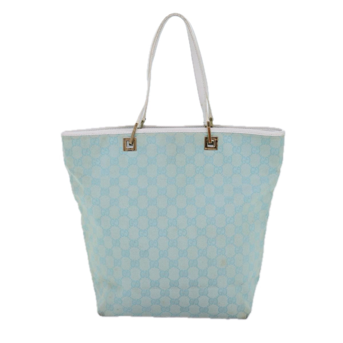 GUCCI GG Canvas Tote Bag Light Blue Gold 002 1098 1705 Auth 86897