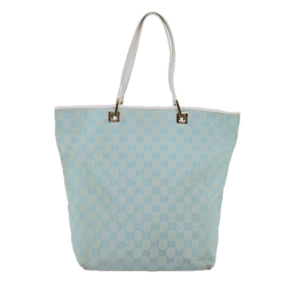 GUCCI GG Canvas Tote Bag Light Blue Gold 002 1098 1705 Auth 86897 - 0