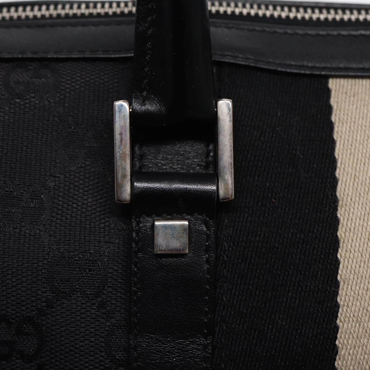 GUCCI GG Canvas Hand Bag Black Silver 000 0851 Auth 86898