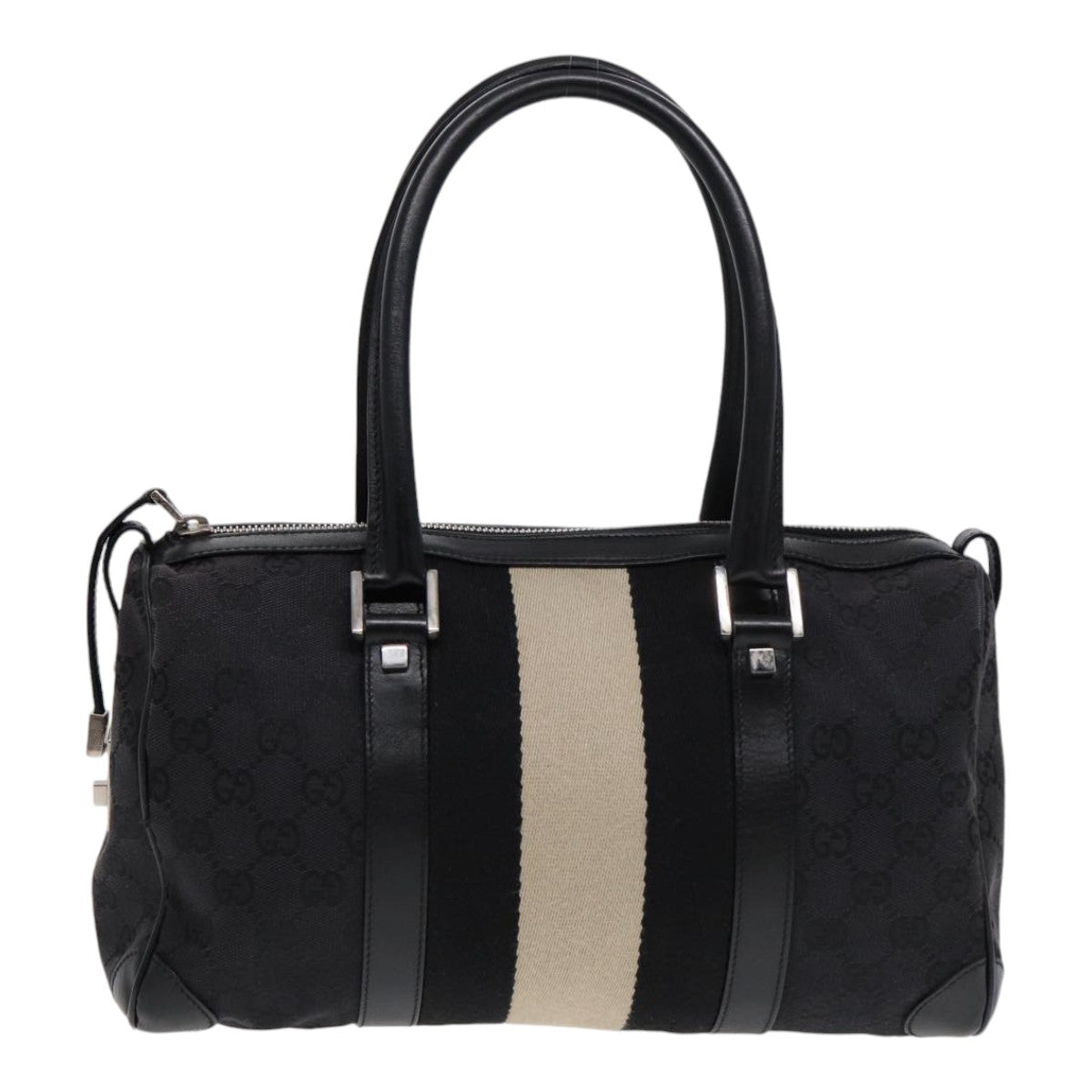 GUCCI GG Canvas Hand Bag Black Silver 000 0851 Auth 86898 - 0