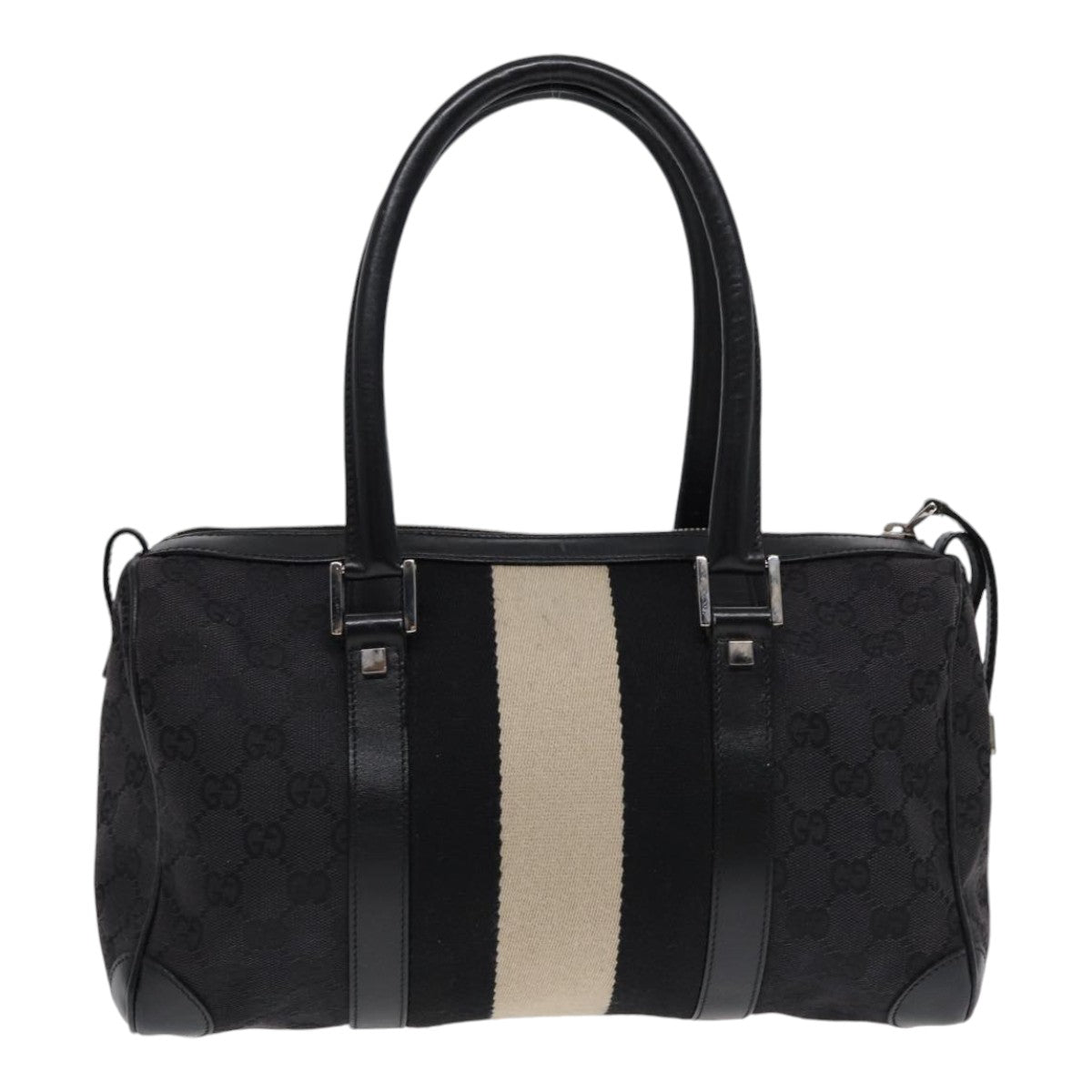 GUCCI GG Canvas Hand Bag Black Silver 000 0851 Auth 86898