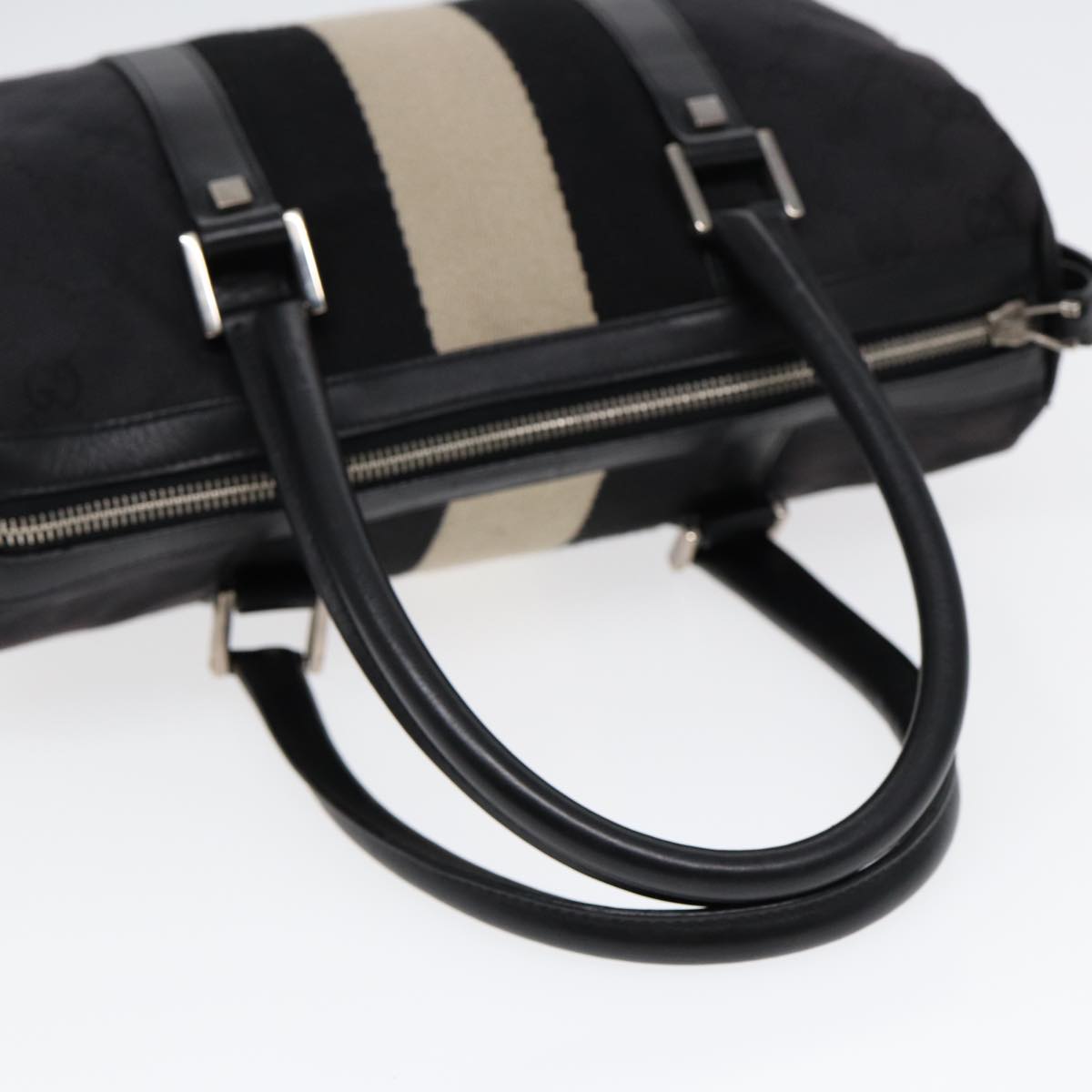 GUCCI GG Canvas Hand Bag Black Silver 000 0851 Auth 86898