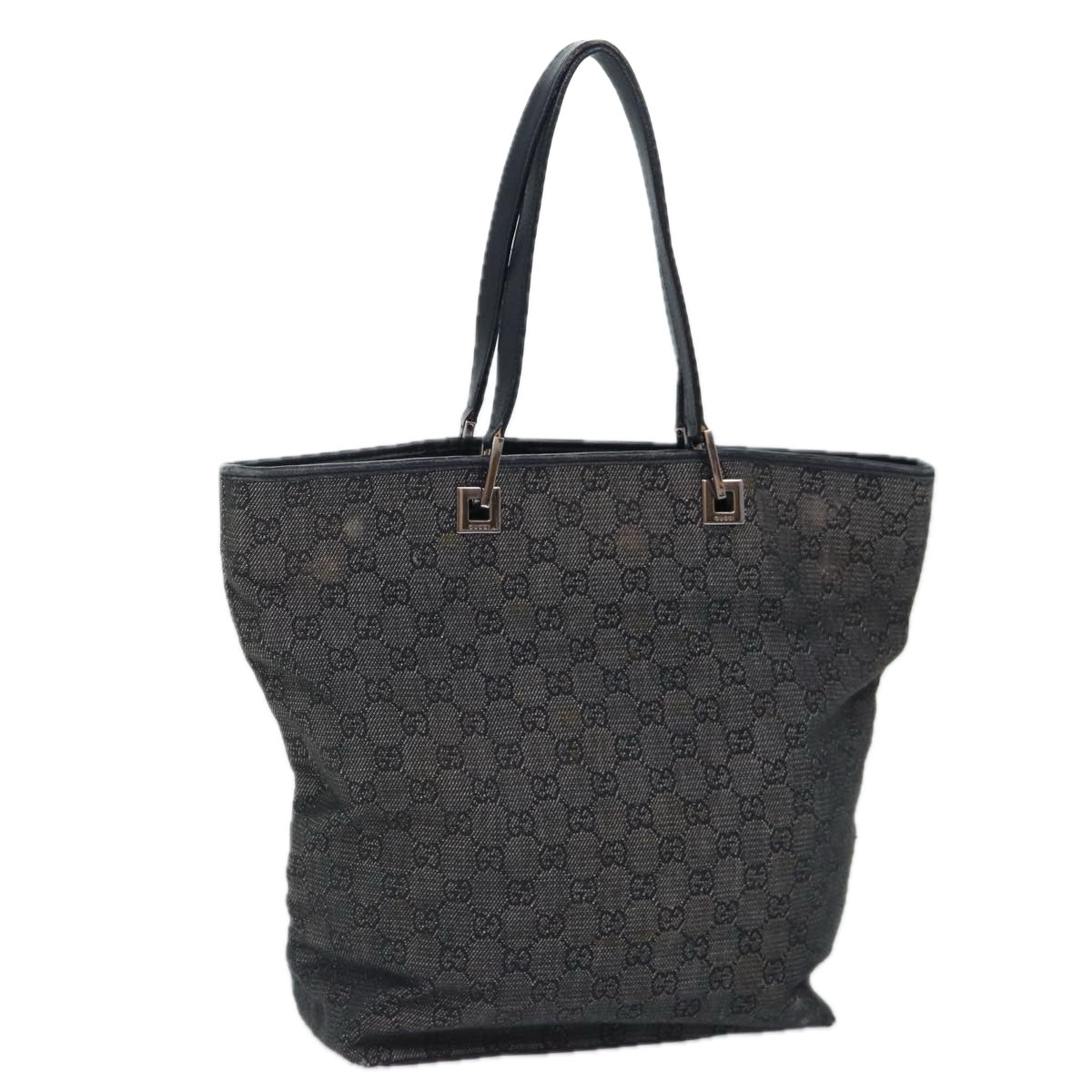 GUCCI GG Canvas Tote Bag Gray Silver 31243 Auth 86900