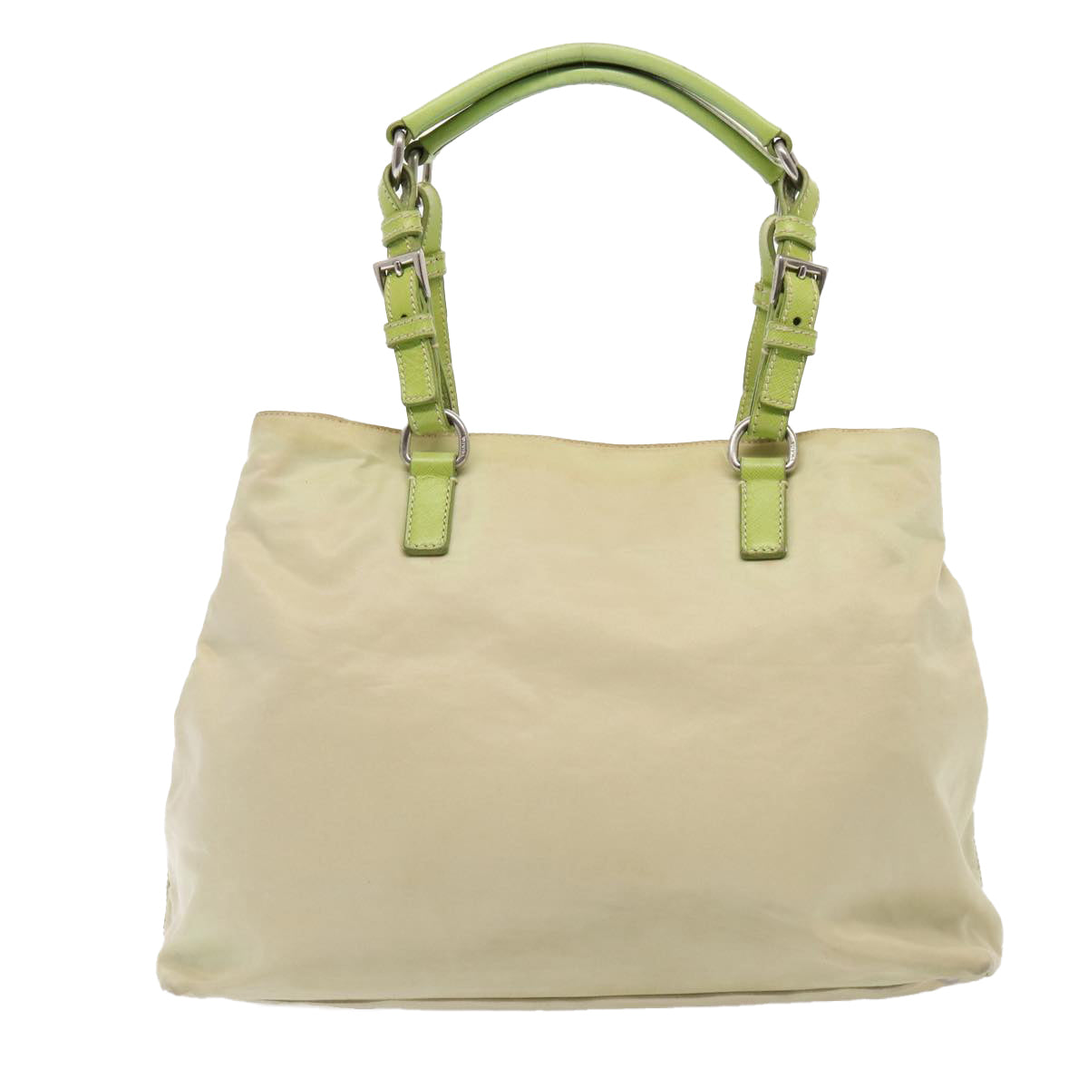 PRADA Tote Bag Nylon Beige Silver Green Auth 86906 - 0