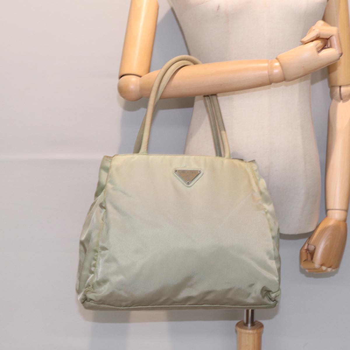 PRADA Hand Bag Nylon Beige Auth 86907