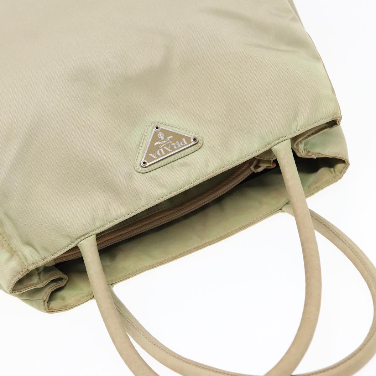 PRADA Hand Bag Nylon Beige Auth 86907