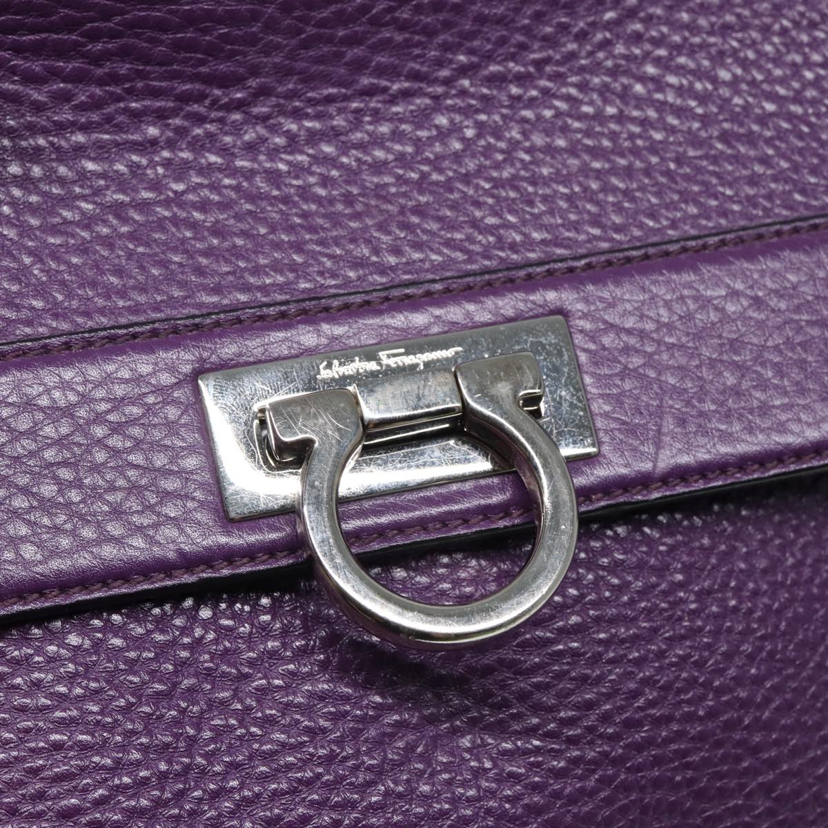 Salvatore Ferragamo Gancini Sofia Hand Bag Leather Purple Silver Auth 86915