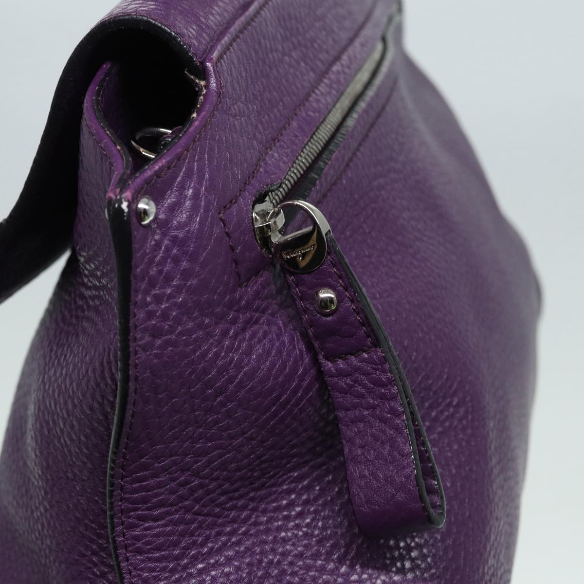 Salvatore Ferragamo Gancini Sofia Hand Bag Leather Purple Silver Auth 86915