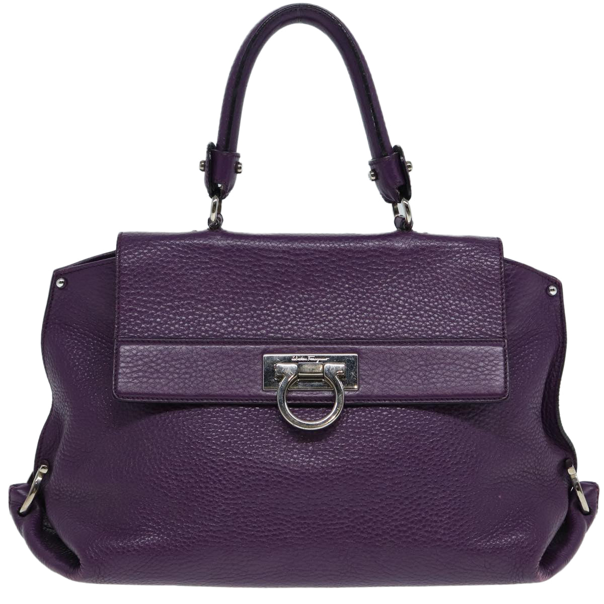 Salvatore Ferragamo Gancini Sofia Hand Bag Leather Purple Silver Auth 86915