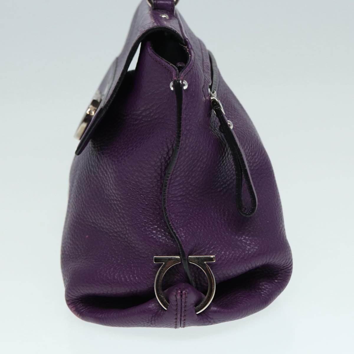 Salvatore Ferragamo Gancini Sofia Hand Bag Leather Purple Silver Auth 86915