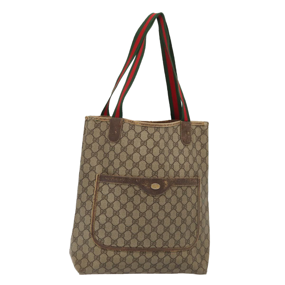 GUCCI GG Supreme Web Sherry Line Tote Bag PVC Red Gold 39 02 003 Auth 86918