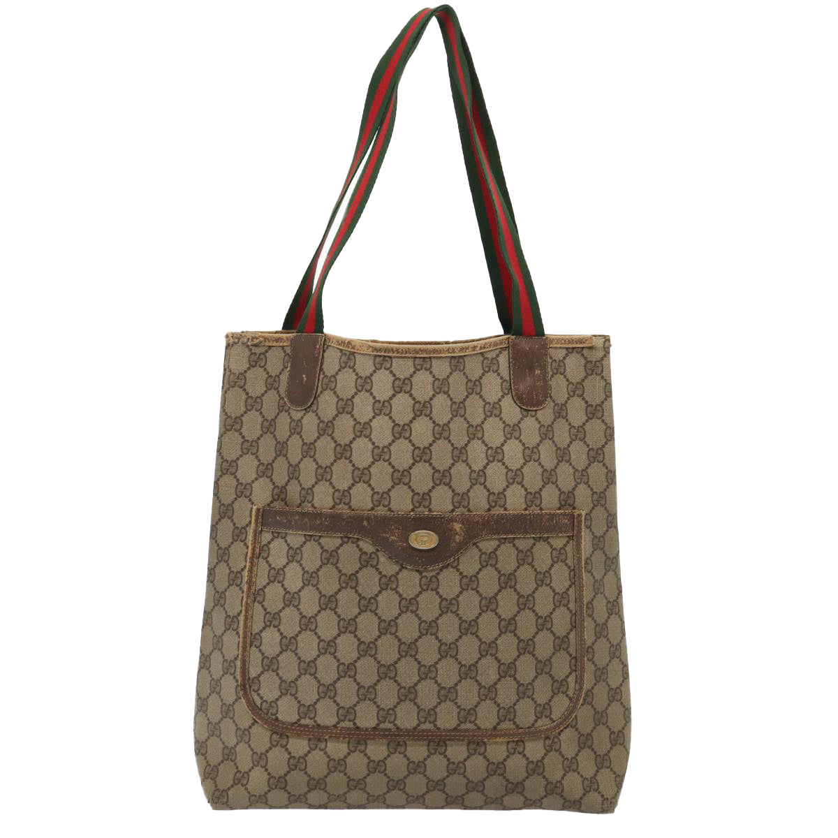 GUCCI GG Supreme Web Sherry Line Tote Bag PVC Red Gold 39 02 003 Auth 86918 - 0