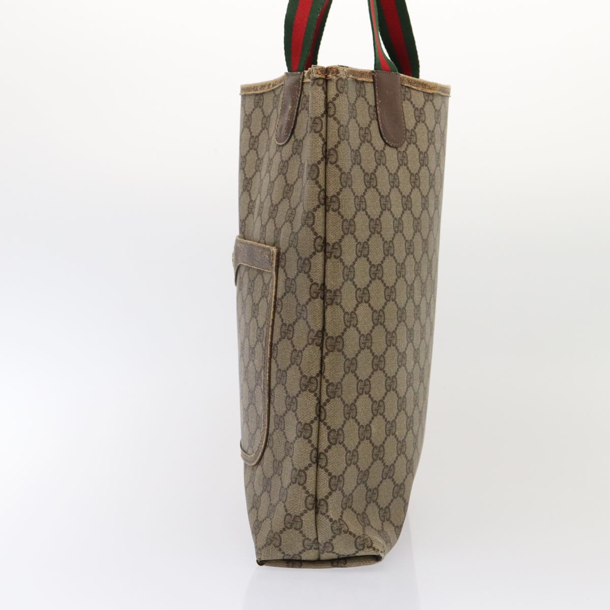 GUCCI GG Supreme Web Sherry Line Tote Bag PVC Red Gold 39 02 003 Auth 86918