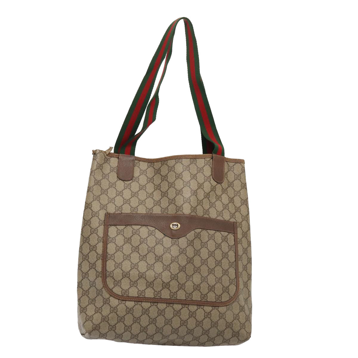 GUCCI GG Supreme Web Sherry Line Tote Bag PVC Red Gold 89 02 003 Auth 86919