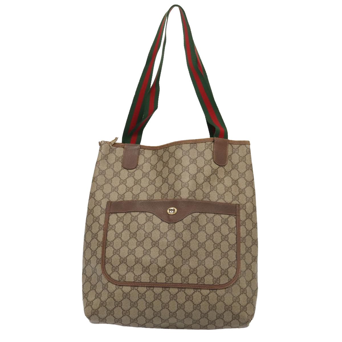 GUCCI GG Supreme Web Sherry Line Tote Bag PVC Red Gold 89 02 003 Auth 86919