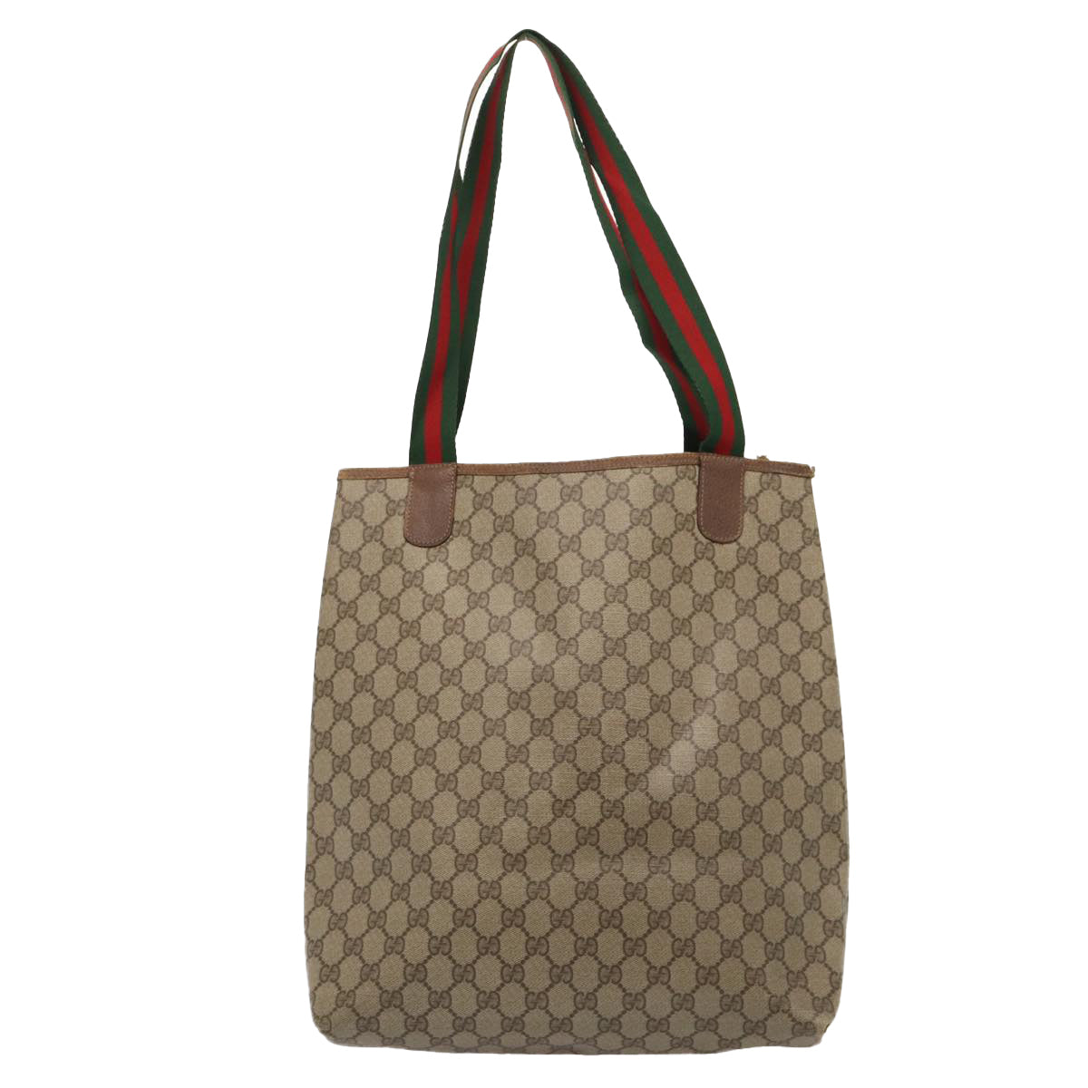 GUCCI GG Supreme Web Sherry Line Tote Bag PVC Red Gold 89 02 003 Auth 86919 - 0