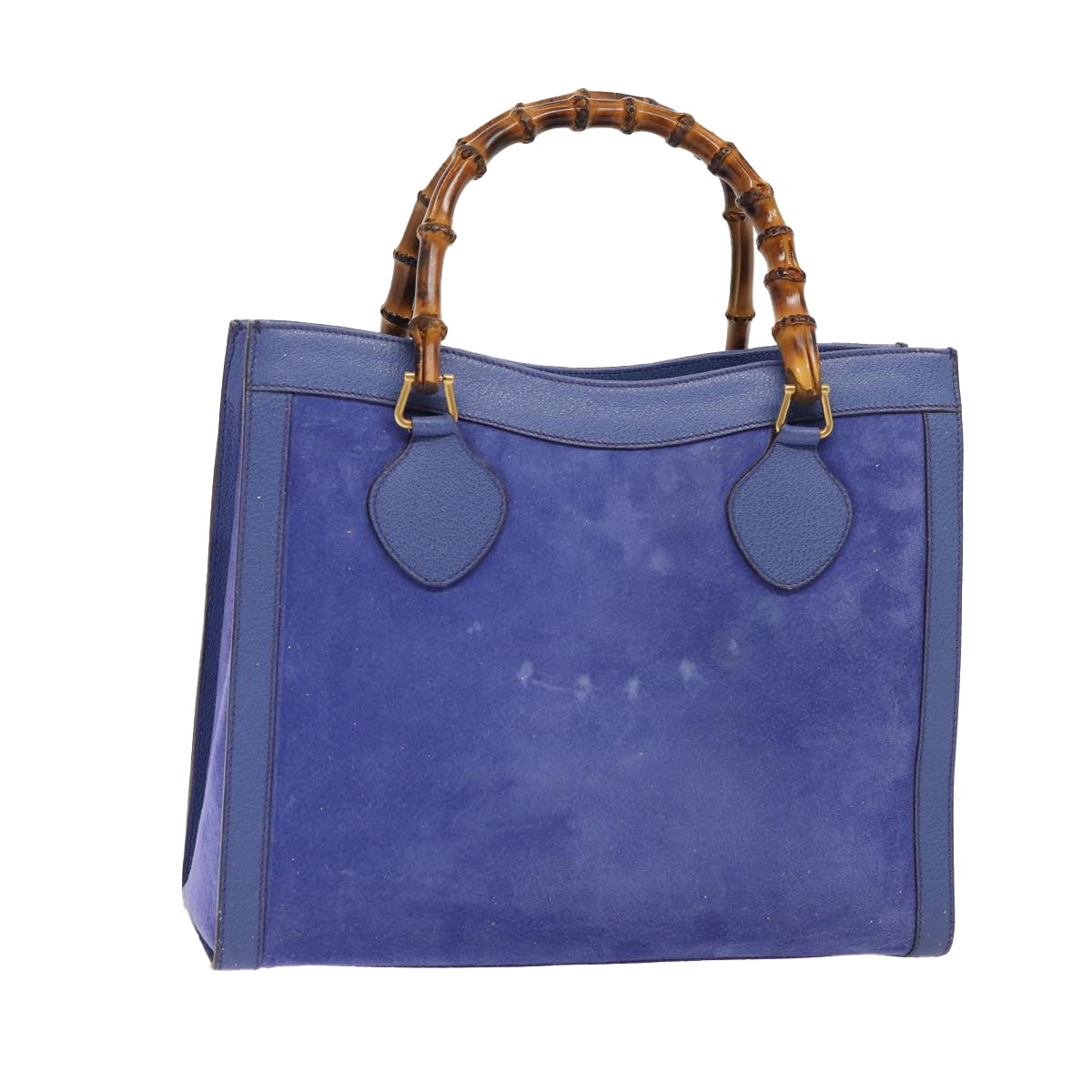 GUCCI Bamboo Hand Bag Suede Leather Blue Gold 002 1186 0260 Auth 86922