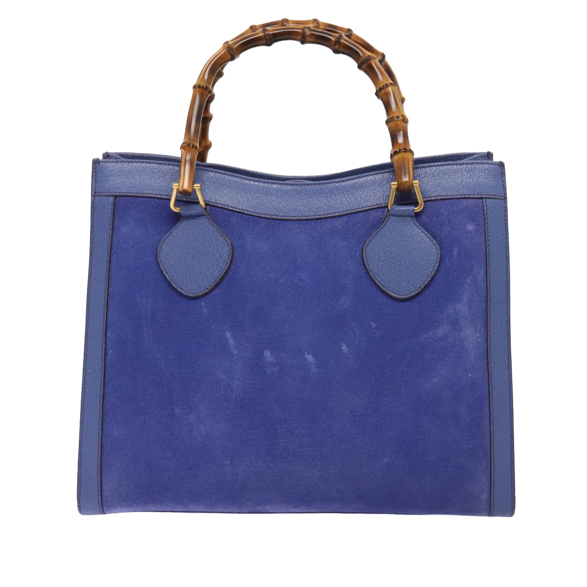 GUCCI Bamboo Hand Bag Suede Leather Blue Gold 002 1186 0260 Auth 86922