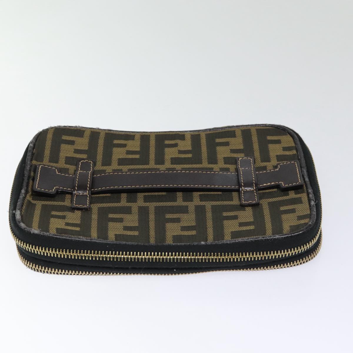 FENDI Zucca Canvas Vanity Pouch Brown Black gold Auth 86934