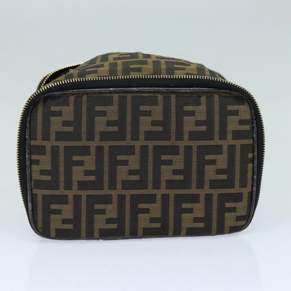 FENDI Zucca Canvas Vanity Pouch Brown Black gold Auth 86934