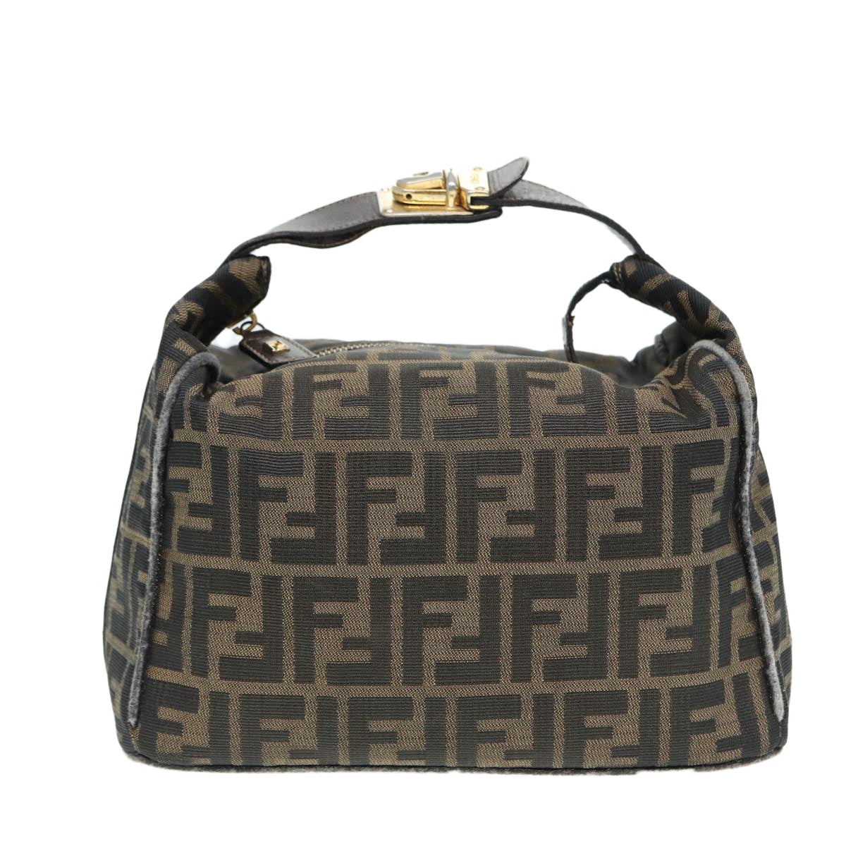 FENDI Zucca Canvas Vanity Pouch Brown Black gold Auth 86935 - 0