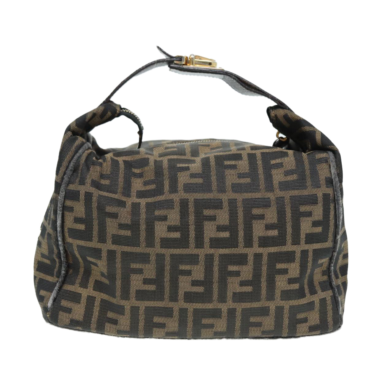 FENDI Zucca Canvas Vanity Pouch Brown Black gold Auth 86935