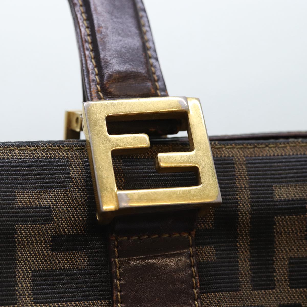 FENDI Zucca Canvas Hand Bag Brown Black gold Auth 86939