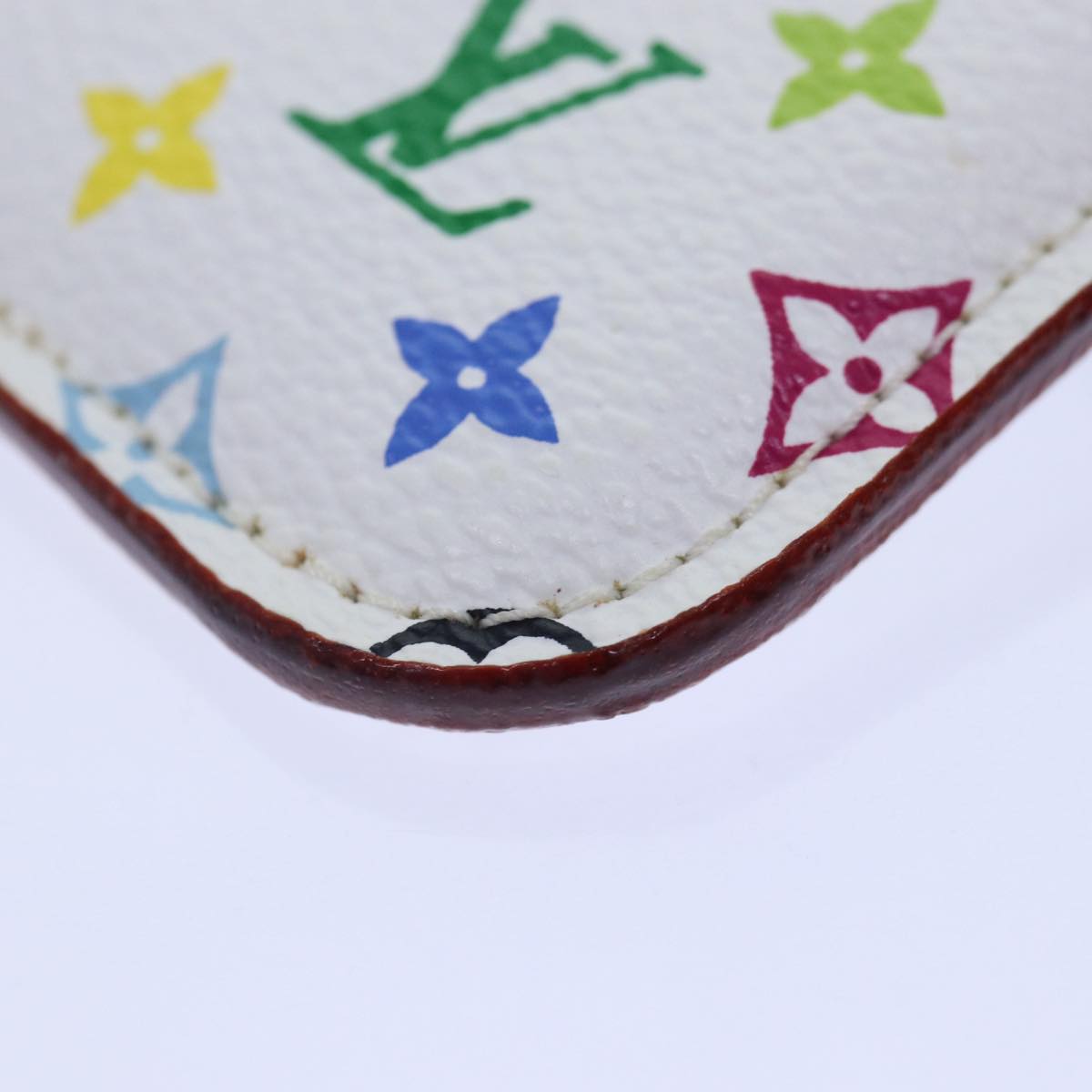 LOUIS VUITTON Multicolor Pochette Cles NM Coin Purse White M93734 LV Auth 86947