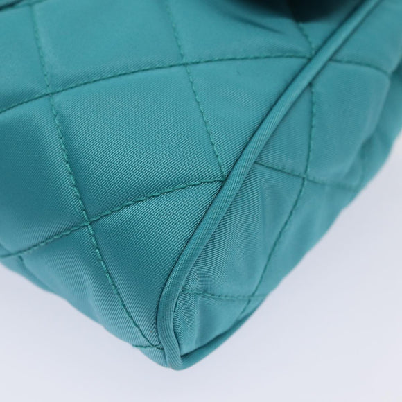 PRADA Chain Shoulder Bag Nylon Turquoise Blue Silver Auth 86958V