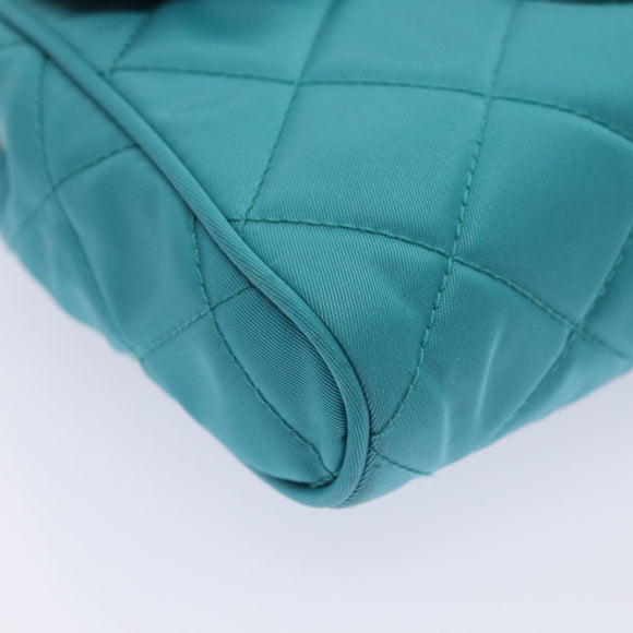 PRADA Chain Shoulder Bag Nylon Turquoise Blue Silver Auth 86958V
