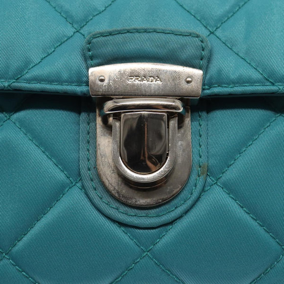 PRADA Chain Shoulder Bag Nylon Turquoise Blue Silver Auth 86958V