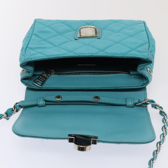 PRADA Chain Shoulder Bag Nylon Turquoise Blue Silver Auth 86958V