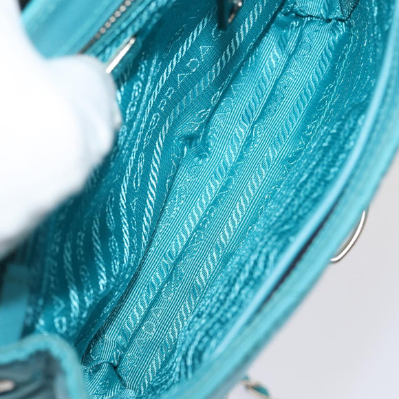 PRADA Chain Shoulder Bag Nylon Turquoise Blue Silver Auth 86958V