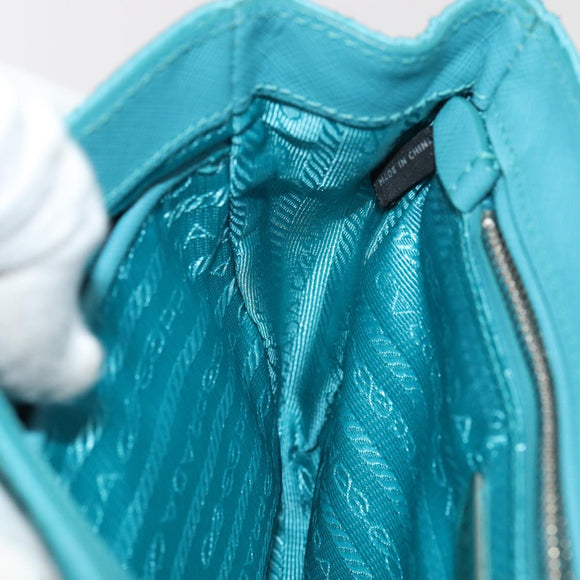 PRADA Chain Shoulder Bag Nylon Turquoise Blue Silver Auth 86958V