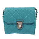 PRADA Chain Shoulder Bag Nylon Turquoise Blue Silver Auth 86958V-13