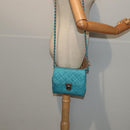 PRADA Chain Shoulder Bag Nylon Turquoise Blue Silver Auth 86958V-25