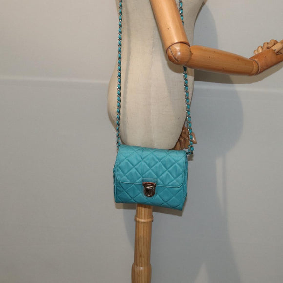 PRADA Chain Shoulder Bag Nylon Turquoise Blue Silver Auth 86958V