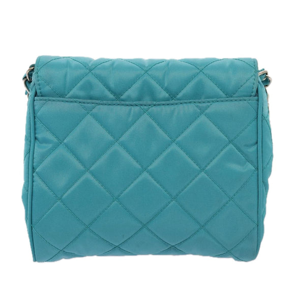 PRADA Chain Shoulder Bag Nylon Turquoise Blue Silver Auth 86958V