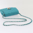 PRADA Chain Shoulder Bag Nylon Turquoise Blue Silver Auth 86958V-7