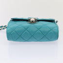 PRADA Chain Shoulder Bag Nylon Turquoise Blue Silver Auth 86958V-5