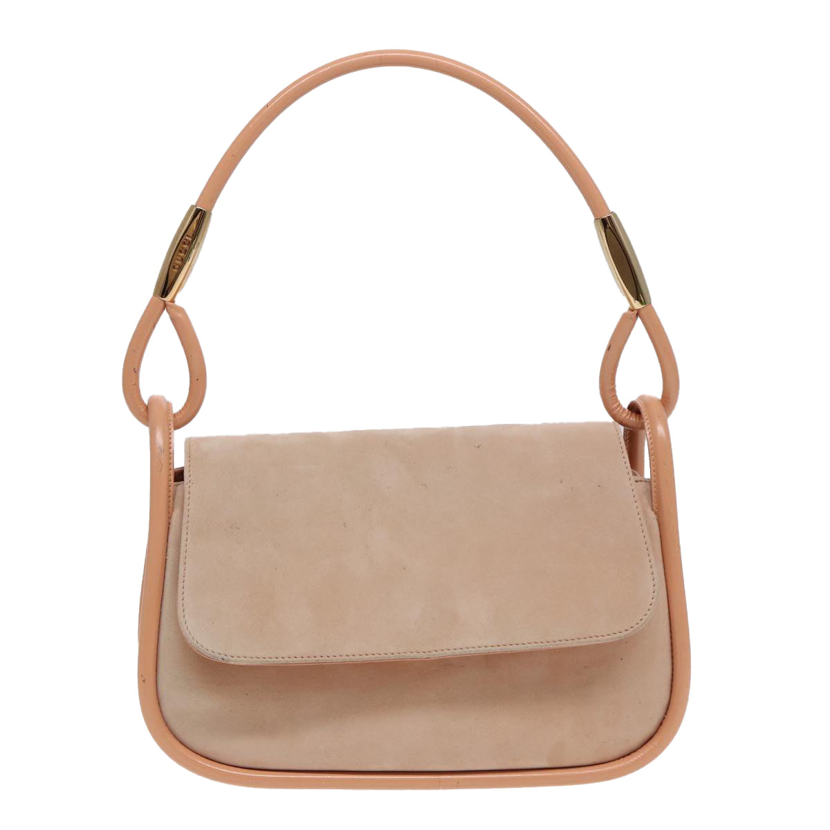 GUCCI Shoulder Bag Suede Beige Gold Auth 86964