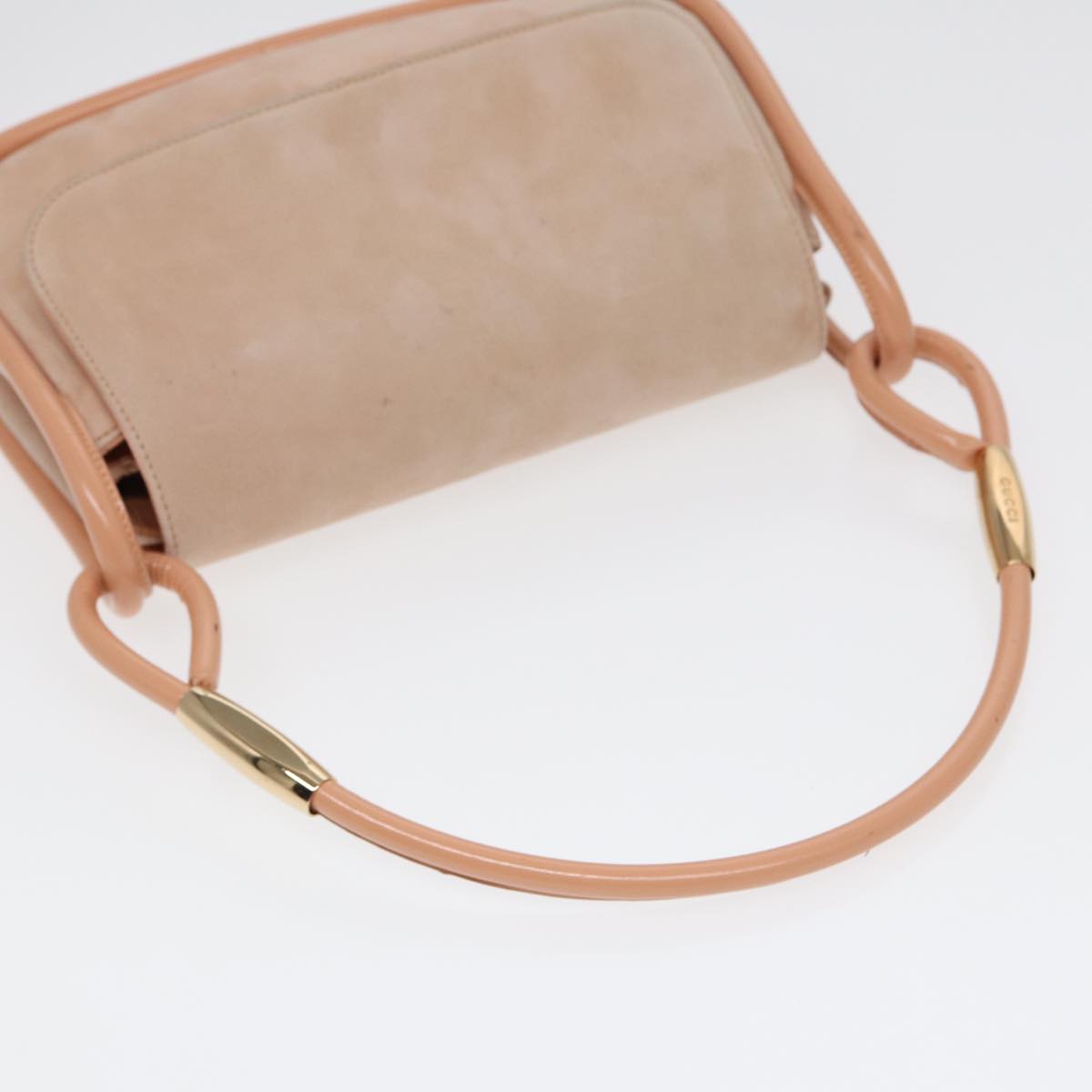 GUCCI Shoulder Bag Suede Beige Gold Auth 86964