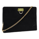 Salvatore Ferragamo Gancini Chain Shoulder Bag Suede Black Gold Auth 86970-1