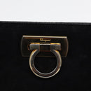 Salvatore Ferragamo Gancini Chain Shoulder Bag Suede Black Gold Auth 86970-18