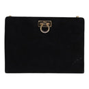 Salvatore Ferragamo Gancini Chain Shoulder Bag Suede Black Gold Auth 86970-13
