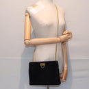 Salvatore Ferragamo Gancini Chain Shoulder Bag Suede Black Gold Auth 86970-22