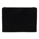 Salvatore Ferragamo Gancini Chain Shoulder Bag Suede Black Gold Auth 86970-2