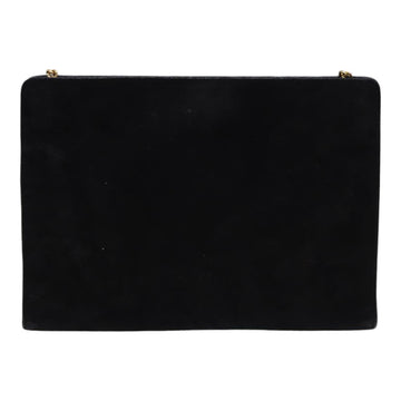 Salvatore Ferragamo Gancini Chain Shoulder Bag Suede Black Gold Auth 86970 - 0