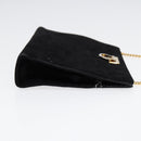 Salvatore Ferragamo Gancini Chain Shoulder Bag Suede Black Gold Auth 86970-3